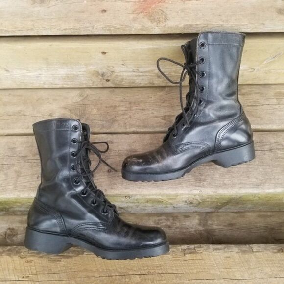Vintage 70s Vietnam Grunge Punk Black Leather Military Issue Combat Moto Boots 6 - Picture 5 of 12